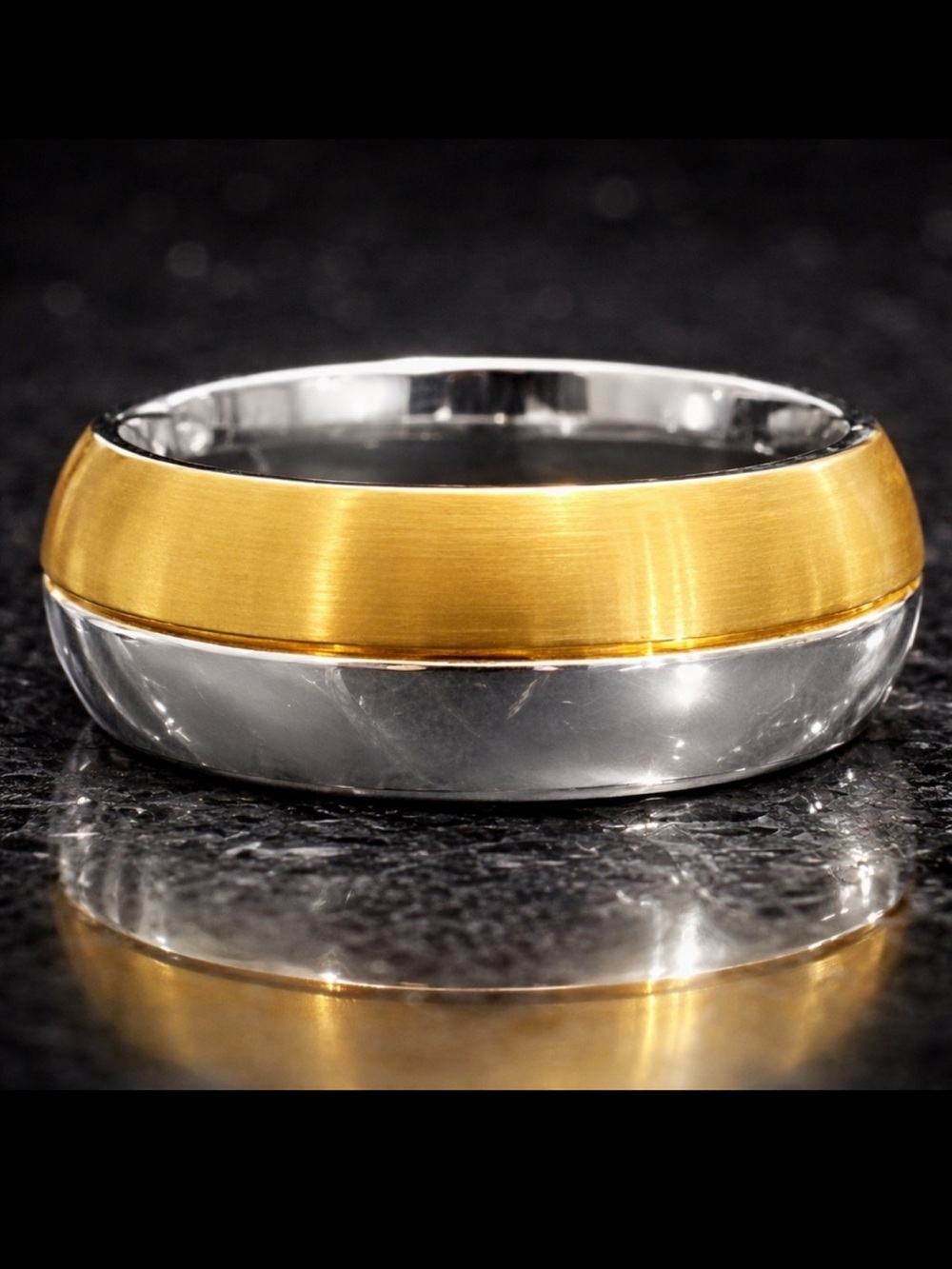 Mens ladies brushed gold silver stainless steel statement ring bold wedding band